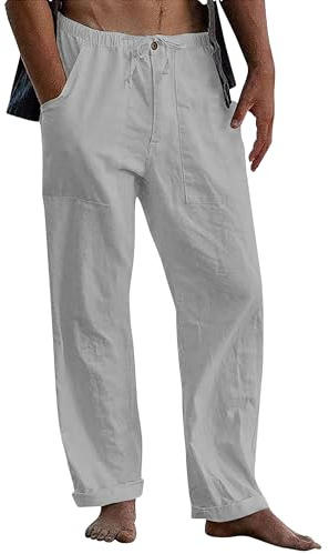 LVCBL Pantalones Deportivos Casuales de Lino para Hombre para Verano Holgados para Yoga Playa con Cintura Elástica