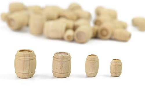 Evemodel Model Wooden Bucket Water Barrel Gauge H0 1:87 Wooden Barrels for Model Making Landscaping Decoration (Mixed Size) Pack of 50