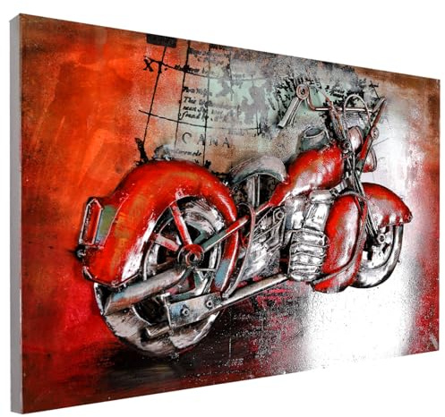 Tableau mural en métal unique en relief 3D Chopper Carte de cheval de fer Rouge 140 x 70 x 6 cm