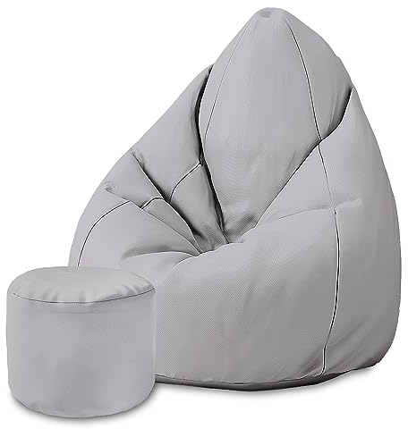 DreamRoots Sitzsack für Kinder und Erwachsene - Sitzsack mit Füllung, Lehne, Hocker und Bezug - Oxford Stoff 220 gr/m2 Wasserdicht - Sitzkissen Boden - Chill Sack S, Hellgrau
