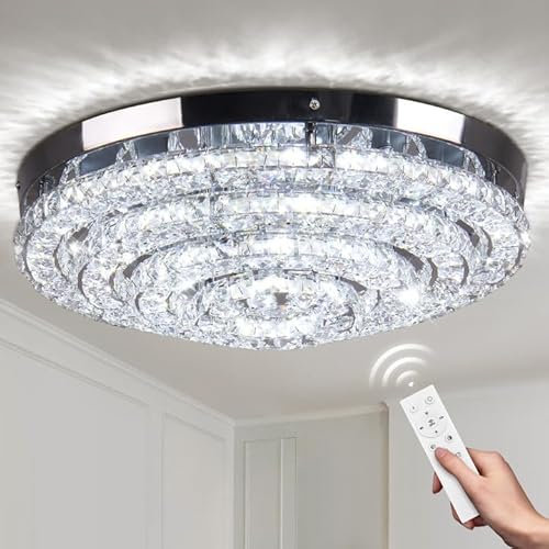 Cainjiazh 18 Crystal Chandelier Ceiling Light Fixture Modern Round Light Fixture Chandeliers for Dining Room Bedrooms Dining Room Living Room Kitchen with Remote Control (Dimmable)