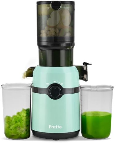 Fretta Entsafter Slow Juicer, 200W mit 108 mm großem Einfüllschacht für ganze Gemüse und Obst BPA-frei Tritan-Material | Einfache Reinigung(Blau)