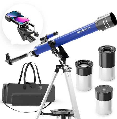 HARBARTH, Teleskop, Linsenteleskop + Okulare, Tasche, Handyhalterung für Bilder - Ideal für Erwachsene & Junge Astronomen - Fernrohr, Telescope Astronomy, | Sterne, Planeten & Kosmos beobachten