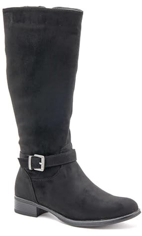 Pavers Wide-Calf Buckle Detail Long Boots - Black Size 5