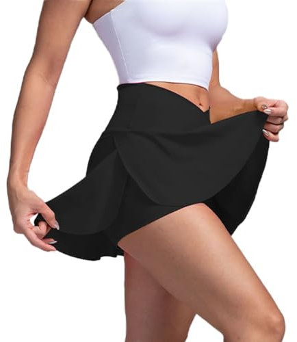 Tennisrock mit Hose, Damen Kleid mit Hose Drunter, Crossover Hosenrock mit Taschen, Sport Rock Sommer, Golfrock, Tenniskleid