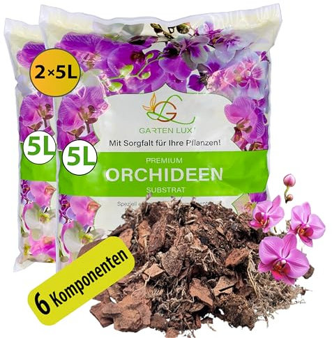 Garten Lux Terreau pour orchidées de qualité supérieure - 10 litres - Substrat pour orchidées à 6 Composants - pour Une Croissance Saine et Un Entretien Optimal de Vos Plantes d'orchidées - Substrat