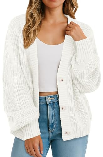 GRECERELLE Women's Cardigans Soft Long Sleeves Jumpers Ladies Knit V Neck Oversized Sweater Loose Chunky Cardigan with Buttons for Women UK,Autumn,Winter, Spring