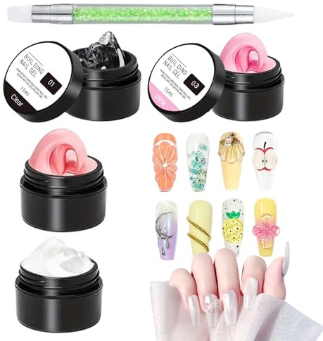 Hard Gel for Nails | Manicure Gel 4 Colors - 3D Extension Nail Molding Glue for Rhinestone Stamping French Tips Foil Toe Charm Flower Home Manicure Pedicure