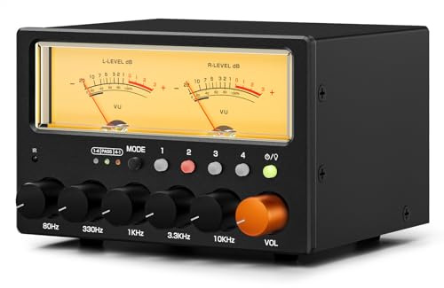Nobsound D5 4-vägs ljudbrytare: 5-band HiFi Stereo EQ förförstärkare och RCA-splitter med VU-meter och hörlursförstärkare för hemmabio/studio/DJ