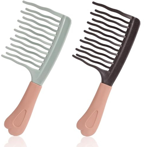 SYEYCW 2 Piezas Peine De Dientes Anchos, Peine de Dientes para Rizos con Diseño de Dientes Ondulados de Doble Capa, Cabello Largo, Grueso, Seco, Mojado para Mujer
