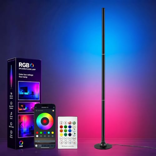 Lámpara de pie LED, lámpara de esquina LED RGB con control por aplicación y mando a distancia, sincronización con música, lámpara de pie LED RGB de 16 millones de colores, dormitorio y zona de juegos
