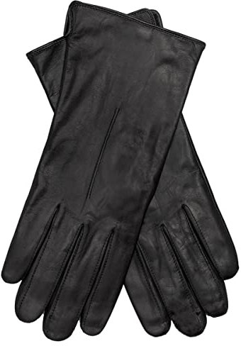 EEM Damen Lederhandschuhe, weiches italienisches Leder, weiches Fleecefutter, Ziernaht, schwarz M