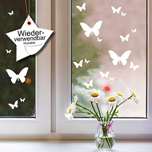 Wandtattoo Loft Fensterbilder Frühling Selbstklebend mit Schmetterlingen – 20 weiße Sticker & Wiederverwendbar – Deko Frühling, Frühlingsbild Fenster, Fensterdeko Frühling, Fensterbilder Ostern