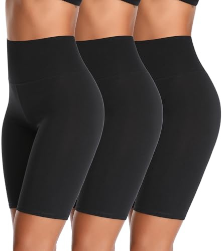 K-CHEONY Womens Cotton Boyshorts High Waisted Biker Shorts Stretch Spandex Tummy Control Yoga Slip Anti Chafing Shorts Black
