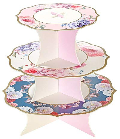 Reusable Floral Cake Stand Afternoon Tea Party Decorations | Truly Scrumptious | Reversible, Card, 3 Tiers, Double-Sided, Disposable | Food Stand For Birthday, Wedding, Mother's Day, Baby Shower