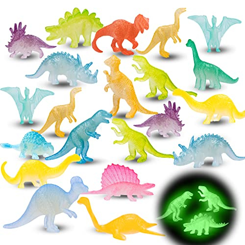 48Pcs Glow in Dark Mini Dinosaur Figures Kids Easter Egg Fillers Basket School Birthday Party Favors Supplies Dino Cupcake Toppers Pinata Goodie Bags Stuffers Classroom Prizes Carnival Bulk Toy Gift