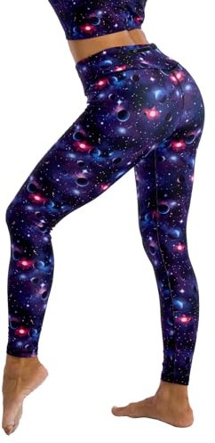 UIUO-UIPEU Essential Leggings for Women Tummy Control Workout Buttery Soft Leggings Printed Yoga Pants Galaxy Planets Medium