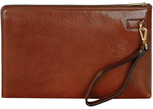Time Resistance Pochette en cuir pour homme - Organisateur Poignet Sac Mallette - Fait à la main en Italie - Cognac