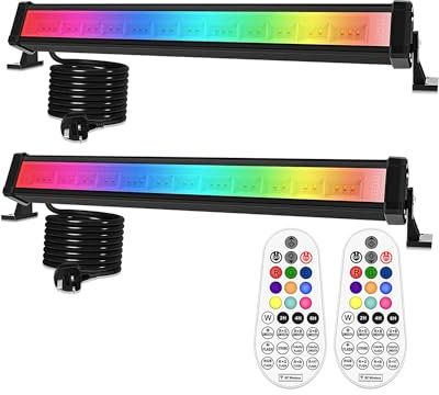 CLV RGB Flood Lights Bar, 42W Wall Washer RGB LED Light Bar with RF Remote Control, Stage Light Colour Changing for DJ Stage Disco Garden Party Halloween Christmas Festival Decorative 2P