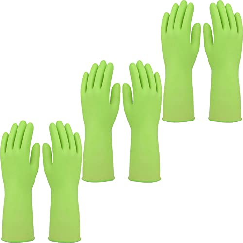 FCSHFC 3 Paar Gummihandschuhe Wiederverwendbar Putzhandschuhe Küche Haushaltshandschuhe for Geschirrspülen, Reinigung, Malen Gartenarbeit (Color : GrüN, Size : M)