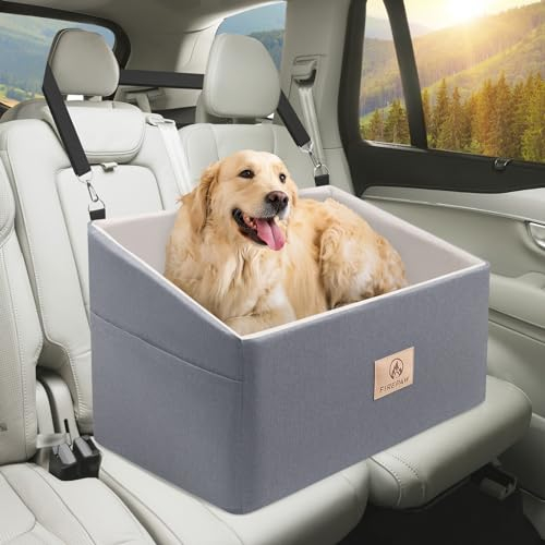 Hunde Autositz, Haustier Autositz für große Hunde unter 55 Lbs oder 2 kleine Welpe, abnehmbares und waschbares Hundeerhöhungssitz, Grau Reise Hundebett mit Aufbewahrungstaschen, Car Dog Seat