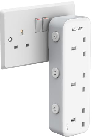 Mscien Plug Adaptor 3 Gang with LED Light, MSCIEN Individually Switched Plug Adaptor UK, Multi Plug White Wall Socket Extension Power Extender Adaptor for Home, Office, Dorm