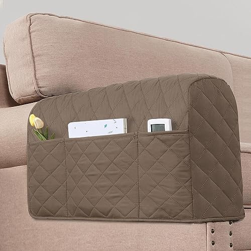 KPPKOU Paquete de 2 Fundas Resistentes al Agua para reposabrazos para sillas y sofás, Fundas de Brazo para sofá con 3 Bolsillos para teléfono, Protector de Brazo Lavable para Mascotas, Gatos (Gris