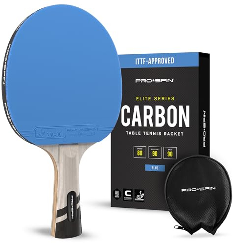 PRO-SPIN Raquette de Ping Pong - Homologuée ITTF en Fibre de Carbone | Série Elite 7 Plis, Caoutchouc Premium, Éponge 2 mm et Étui de Protection (Bleu, Paquet de 1)