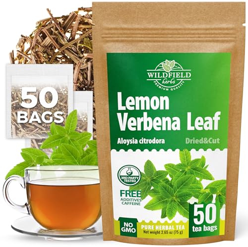 50 Bags Lemon Verbena Tea Dried Cut Leaves Herb Cedron (Aloysia Citrodora) - 50 Count 1.5g Tea Bags Verbena De Limón