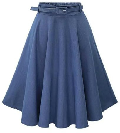HHNNL Gonna di Jeans Women's Vintage High Welf Welf A-Line Gonne Midi Svasata con Cinture Pieghettate di Gonna in Denim-Blu-Taglia Unica