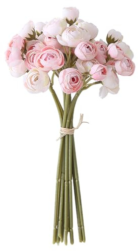 Ranunculus artificiel, ranunculus artificiel rose, fleurs de mariage artificielles, soie, mariée, fête de mariage, bouquet de fleurs avec tiges pour décoration de fête, 9 pièces