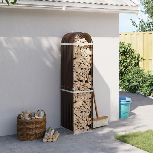 Xichuzi Kaminholzunterstand Braun 40x45x170 cm Verzinkter Stahl, Holzunterstand, Holzstapelhilfe, Aufbewahrung Holz, Holzregal, Brennholzregal Außen, Kaminholz Aufbewahrung - 364568