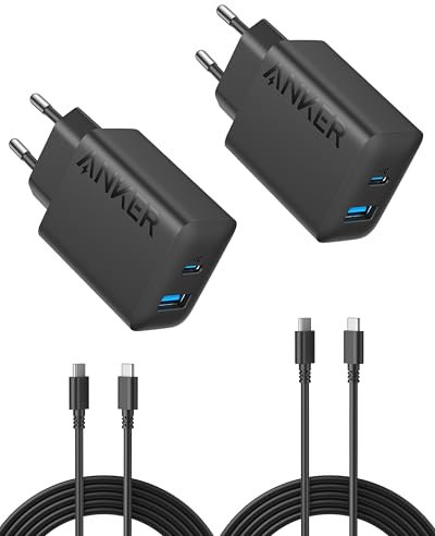 iPhone Ladegerät, Anker USB C Ladegerät (20W, 2-Port, 2er-Pack), Netzteil für iPhone 16/iPhone 16 Pro/iPhone 16 Pro Max/iPhone 16 Plus/iPhone 15 Serie/iPad und mehr (2X 1,5m USB C Kabel inkl.)