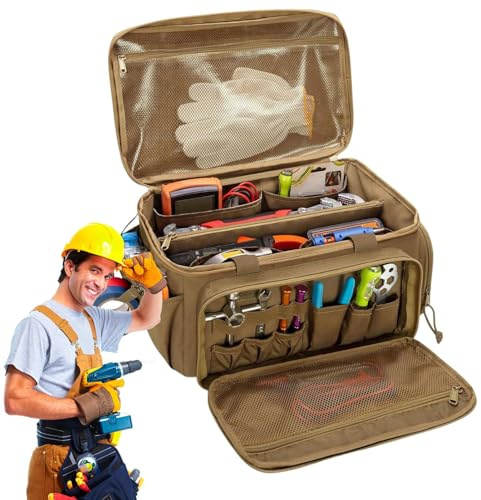 Bolsa Organizadora de Herramientas | Bolsa De Trabajo Antifricción, Ligera de 14 Pulgadas con Cremallera para Herramientas de Soldadura, Construcción, Exteriores, Electricista y Camping