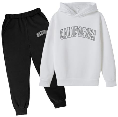 Generisch Tuta lunga da jogging per bambini, 2 pezzi, con stampa a lettere, con pantaloni, per sport, abbigliamento invernale, tempo libero per bambini