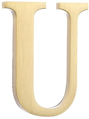 sourcing map 1.8 Inch House Letter, Brass Self-adhesive Mailbox Door Plaque, Brushed Finish Outdoor Address Sign for Office Hotel Apartments, Garden (Letter U, Gold Tone)