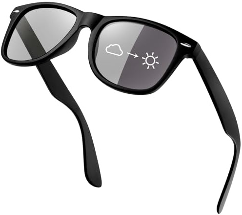 KANASTAL Occhiali da Sole Fotocromatici Neri Chiare Uomo Donna Scuri UV400 Quadrati Vintage Retrò Classici Black Photochromic Sunglasses per Spiaggia Pesca Viaggio - Fotocromatiche Nero