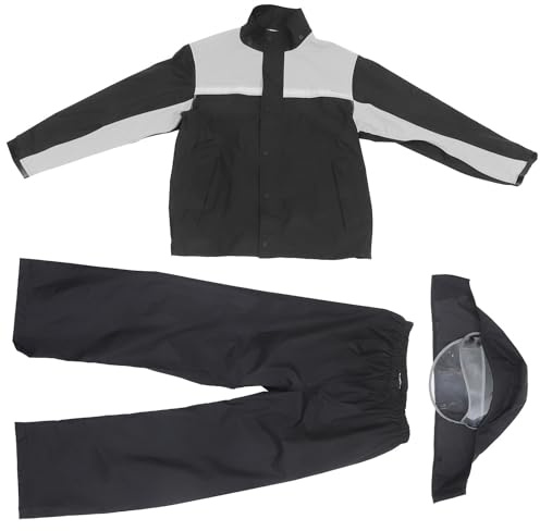 COOPHYA Traje de Lluvia para Motocicleta Hombre Negro, Resistente al Viento, Fácil de Poner, Material PU Adhesivo, Chaqueta y Pantalones para Conducción al Aire Libre
