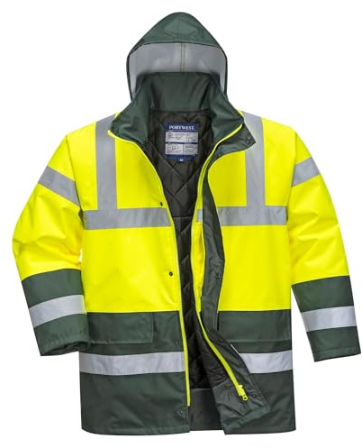 Portwest S466 Hi-Vis Contrast Winter Traffic Jacket Mens Waterproof Reflective Safety Workwear Cold Weather Protection 300D Industry High Visibility, Yellow/Green, M