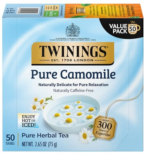 Twinings Pure Camomile Herbal Tea - Naturally Caffeine-Free Camomile Tea Bags Individually Wrapped, 50 Count Ea