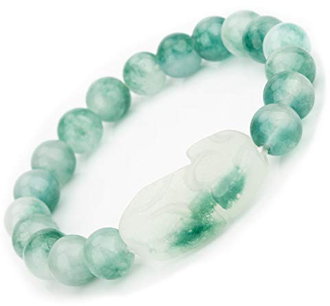 ZenBless Jade Bracelet For Women Men Lucky Charm 10mm Bead Bracelet with Pi Xiu/Pi Yao Attract Wealth and Good Luck Dark Green