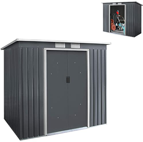COSTWAY Casetta da Giardino Porta Attrezzi 2,8㎡, Capanno da Esterno in Lamiera Zincata Resistente alle Intemperie con Base, Porte Scorrevoli, Maniglie e Sfoghi 213 x 173 x 130 cm