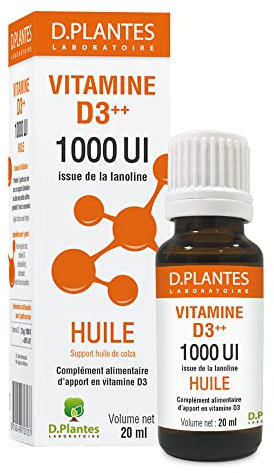 D.PLANTES - Vitamine D3 1000 UI - Complément Alimentaire - Immunité, Ossature Normale - Boost en Vit. D - Issue de la Lanoline - 20 ml