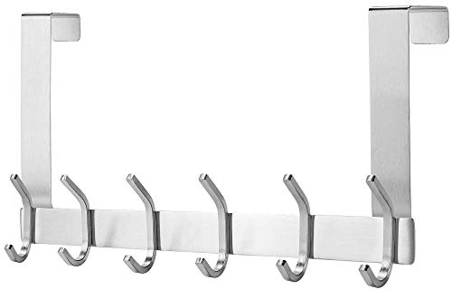 Luk-Aves® Türgarderobe Edelstahl mit 6 Haken ohne Bohren (Türfalzstärke 3,5 bis 4,5 cm)