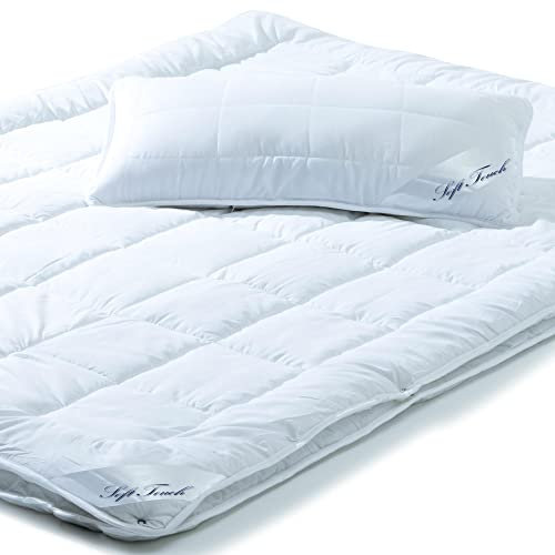 aqua-textil Soft Touch 1x Kopfkissen 40 x 80 cm Set inkl Bettdecke 4 Jahreszeiten 135 x 200 cm Winter Sommer Steppdecke