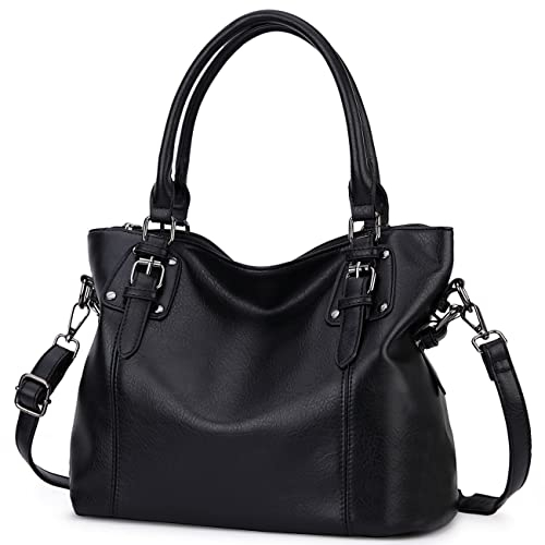 MayBlosom Damen Handtasche, Hobo Tasche Shopper PU leder Umhängetasche Schultertasche Geldbörse für Frauen (Schwarz)