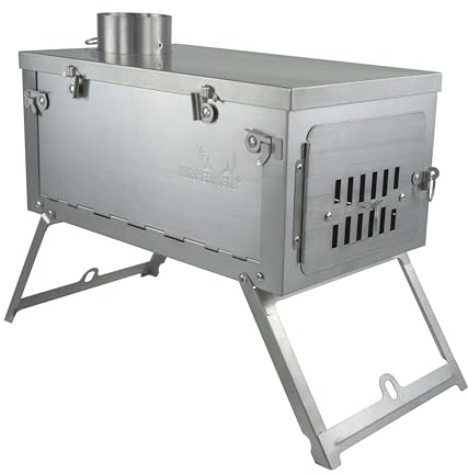 WINNERWELL Fastfold Titanium Plus Poêle à bois avec tuyau imbriqué | Grande taille | Poêle à bois ultraléger pour tentes et abris | Emballage plat facile à assembler