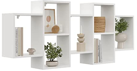 KUBUTKU Scaffale decorativo da parete con 7 ripiani 160 x 65 x 18 cm design scandinavo moderno per soggiorno cucina ufficio camera da letto bagno mensola da appendere libreria (bianco)
