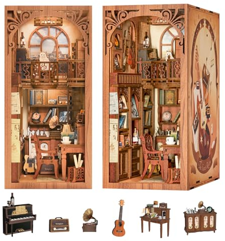 CUTEBEE DIY Book Nook Kit - Casa de muñecas en miniatura de madera con muebles y luces LED, Decoración de inserción de estantería creativa,The Secret Rhythm