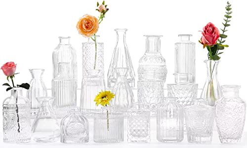 Lot de 20 Mini vases en Verre Transparent - Style Vintage - Différentes Tailles - pour décoration de Table - Décoration de Mariage